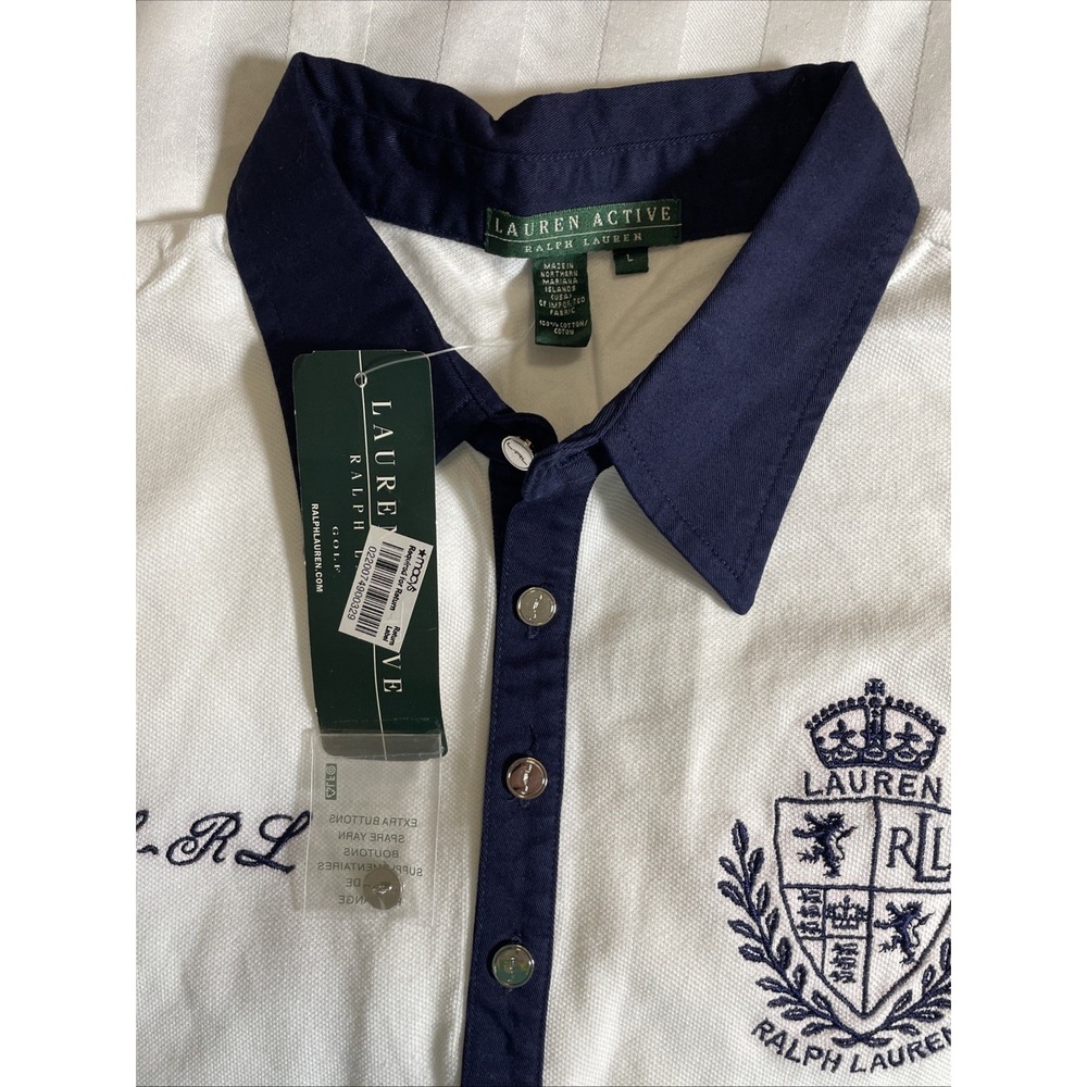 1990's RLR  White Rugby Top w/ Crest & White Collar Size Women Large long sleeve - Picture 7 of 8